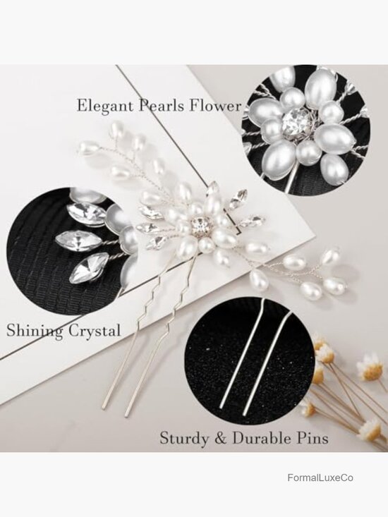 5 Piece Pearl Crystal Rhinestone Hair Comb & Pins Set